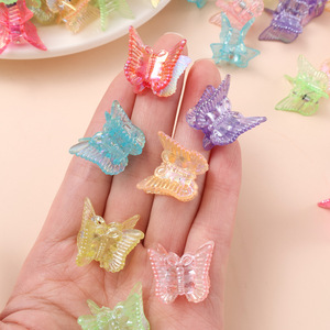 Klip rambut cakar kupu-kupu tebal kecil untuk anak-anak Aksesori Plastik seperti Jelly transparan dengan bubuk Glitter untuk ekspor - Product Image 1