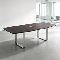 Table de réunion Stellan D, table de conférence de bureau commerciale, placage en chêne blanc avec couvercle rabattable et chemin de câbles