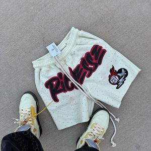 नए कस्टम गैंडा लोगो स्ट्रीटवियर विंटेज ओवरसाइज़ सनफीडेड स्टोन एसिड वॉश चेनेल कढ़ाई जॉगिंग शॉर्ट्स - Product Image 2