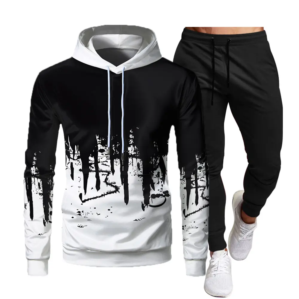 Wholesale Track Suit Printed Sweatshirt Hoodies 2 Piece Sports Mens Gym Tracksuit 2 Piece Sweat Suits Tracksuit