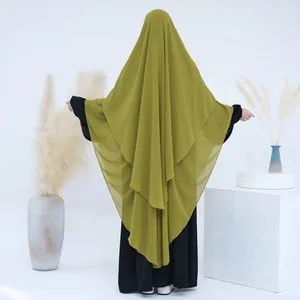 193 Chiffon khimar hijab 12 colors Islamic overhead Headscarf Hijab with tie Niqab 2 Layer muslim Womens Prayer Dress