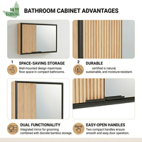 Armoire de salle de bain avec miroir, en bambou écologique, porte coulissante cannelée, rangement mural, armoire à pharmacie pour meuble de lavabo