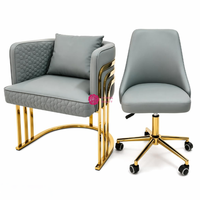 Fauteuil d'appoint Yicheng moderne de luxe léger gris rembourré avec base en métal doré, chaise de salon d'attente réglable en hauteur et pivotante pour bureau