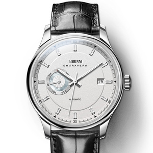 Reloj Mecánico Automático Azul para Hombre, Caja de Acero Inoxidable, Correa de Cuero, Cristal de Zafiro, Resistente al Agua 5BAR, Shanghái - Product Image 3