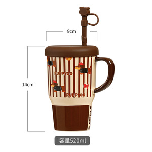 Taza de café de diseño de dibujos animados de cachorro creativo de cerámica de gran capacidad con tapa y tubo de succión para regalos - Product Image 5