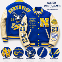Veste universitaire personnalisée avec logo pour homme, bleu royal, corps en laine, manches en cuir crème, veste de style Letterman, broderie de patchs en chenille, fabrication OEM