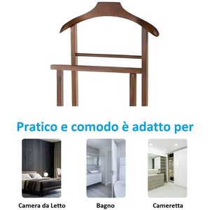 Appendiabiti in Legno di Faggio 43x33x105 Cm Colore Noce con Ruote per Conservazione Abiti - Product Image 5