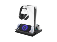 Station de charge et de refroidissement GAMINJA pour PS5 Digital/ Disc/ Slim avec lumière ambiante RGB, ventilateur de refroidissement intégré et station de charge filaire