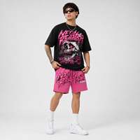 Ensemble 2 pièces OEM personnalisé : T-shirt court et short en coton 100% délavé à l'acide, style vintage, imprimé DTG craquelé, coupe décontractée pour l'été
