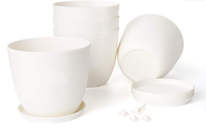 YICAI 5,5 "de plástico blanco plantadores interior conjunto de 5 macetas de flores decorativas modernas jardinería olla con drenaje y platillo - Product Image 2