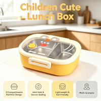 Boîte à lunch mignonne pour enfants, 2 compartiments, récipient alimentaire en acier inoxydable 304, étanche avec trou d'aération pour étudiants, camping en plein air