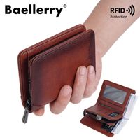 Baellerry dompet PU pria desain Vintage, dompet koin lipat tiga slot kartu ritsleting