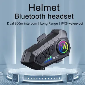 Motorcycle Helmet Intercom Headset Dirt Bike Communication System AI Voice Assistant IPX6 Waterproof Motorcycle Intercom Headset