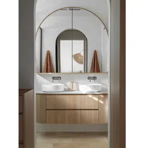 2024工厂销售现代安装实木木质浴室梳妆台，弧形设计