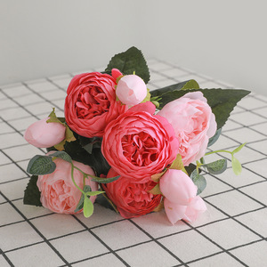 <span class=keywords><strong>Bouquet</strong></span> <span class=keywords><strong>de</strong></span> roses artificielles 5 têtes, fausses fleurs, pas cher, décoration <span class=keywords><strong>de</strong></span> mariage - Product Image 3