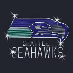 Kustom Seattle <span class=keywords><strong>Seahawks</strong></span> Transfer tim sepak bola Motif hot-fix besi pada Transfer berlian imitasi untuk kemeja - Product Image 1