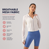 Haut de sport pour femme haut de gamme, double couche, léger, en maille, UPF50+, séchage rapide, respirant, coupe courte, pour la course et le yoga