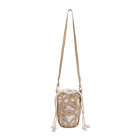 Petit sac bandoulière pour femme en PU ajouré, style coréen vintage, avec accents de pompons étoilés et fermeture à cordon, pochette pour téléphone