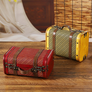 Retro Wooden <b>Storage</b> <b>Box</b> With Leather Trim Flip <b>Lid</b> Decorative Organizer For Living Room Bedroom Study - Product Image 2