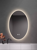 Miroir de salle de bain ovale moderne éclairé par LED, miroir de vanité rétroéclairé avec capteur tactile, 3 couleurs réglables, anti-buée, miroir de douche