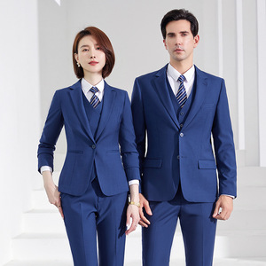 Red Unisex Business Suit Slim Fit Polyester Solid Color Workwear Uniform - Product Image 3