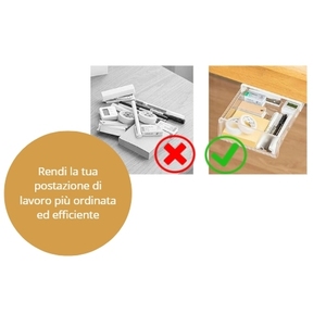Set di 2 cassetti autoadesivi trasparenti estraibili sotto la scrivania, organizer salvaspazio per il desktop - Product Image 4