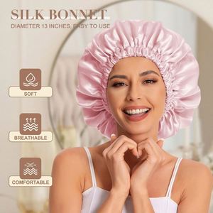 Gorros de Ducha de Lujo Reutilizables, Impermeables, de Una Sola Capa, de Tela Satén Ecológica de Alta Calidad con Logotipo Personalizado para Mujer, Elásticos - Product Image 2