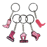 Porte-clés personnalisé en PVC imprimé, thème Cowgirl, forme botte et chapeau, découpé, en caoutchouc souple, cadeau promotionnel souvenir, vente en gros OEM avec logo