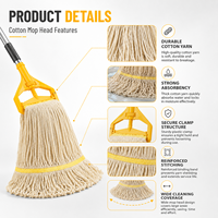 Recharges de balai serpillère en coton robustes et écologiques pour usage commercial, tête de balai en coton jaune personnalisée à forte absorption d'eau, remplacement