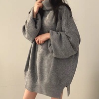 Pull-over en tricot surdimensionné à col roulé et manches longues pour femme, avec fentes latérales, coupe décontractée, personnalisé en usine