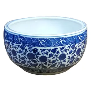 High temperature burning hand made craft blue and white ceramic plant pot