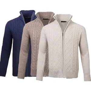 Wool Men Sweater Custom Wholesale Winter Men Designer Sweater Long Sleeve Stand Collar Wool Knitted Zipper Cardigan Sweater Men