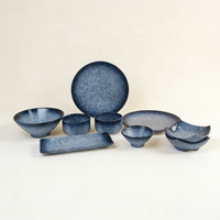 Assiettes et bols ronds en céramique pleine de style japonais, ensembles de vaisselle en porcelaine, assiettes plates vintage bleues – Vente en gros usine