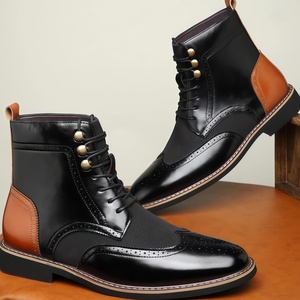 Chaussures en cuir pour hommes de style britannique, nouvelle collection de luxe, à blocs de couleur, montantes, décontractées et élégantes, bottines rétro à la mode - Product Image 3
