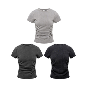 2025 été Y2K Slim Fit T-Shirt américain Streetwear taille froncée épaule droite lavé - Product Image 2