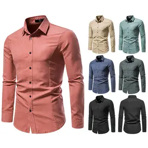 Spring and Autumn Factory Wholesale and Retail New Men's Long Sleeve Solid Color Retro Casual Button Shirts Slim Shirts