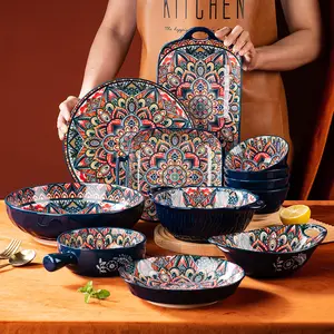 Custom porcelain bowls vintage bohemian plates dinnerware sets Dishes And Tableware Set Decorations Modern home and kitchen