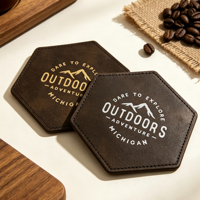 Sous-verres en cuir gravés au laser, logo personnalisé en relief, cadeaux promotionnels pour événements festifs, cadeaux d'affaires, ensemble best-seller