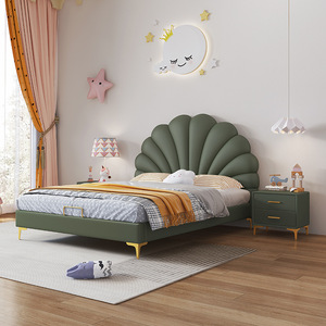 모던 크림 스타일 킹사이즈 소프트 가죽 키즈 침대 (소나무 프레임 및 수납장 포함) - Product Image 5