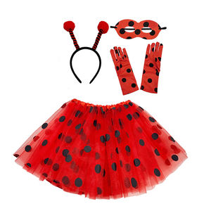 3 a 8 años Niña FIESTA DE Halloween abeja mariquita disfraz negro lunares tutú falda diadema máscara y guantes para chico Cosplay traje - Product Image 2