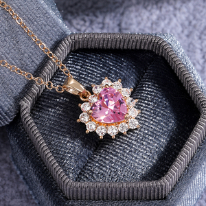 Caoshi Tinh Thể Màu Hồng Đá Phụ Nữ Cô Gái Mạ Vàng Liên Kết Chuỗi Đám Cưới Dễ Thương Hình Trái Tim Mặt Dây Chuyền Dây Chuyền - Product Image 2