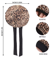 Topi Tidur Satin Motif Macan Tutul Ukuran Besar untuk Wanita, Topi Malam dengan Hiasan Pita Lebar untuk Tidur