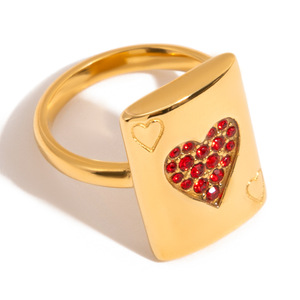 Anillo de Cartas de Póker en Forma de Corazón, Chapado en Oro, con Circonitas Rojas, Joyería de Moda Unisex, Regalo - Product Image 5