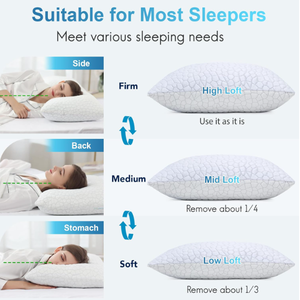 Toptan özelleştirilmiş rendelenmiş bellek köpük yastık ayarlanabilir ve yan uyuyanlar 50x70cm için soğutma beyaz bambu yastık - Product Image 3