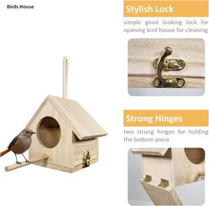 JUNJI Maison d'oiseaux en bois solide et durable Petite taille Trou d'accès suspendu pour la maison de nidification Conception simple pour la nidification des perroquets - Product Image 3