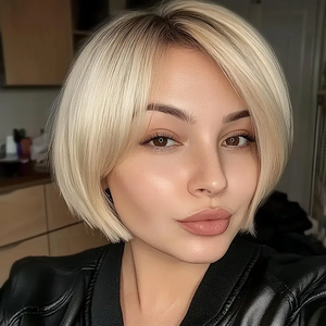 12 inch ngắn bạch kim tóc giả, tóc đen gốc không khí bangs và lời khuyên tóc tự nhiên, sợi tổng hợp tóc giả, thực tế xuất hiện. SM166-1 - Product Image 2