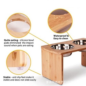 Support de nourrissage pour animaux de compagnie en bambou avec deux bols en acier inoxydable, surélevé, pour la nourriture et l'eau des chats et des chiens, plusieurs tailles disponibles - Product Image 3