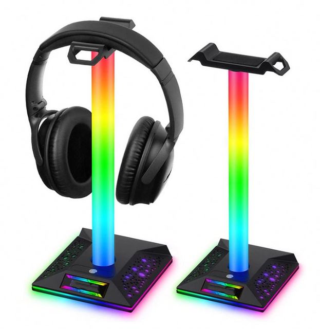 RGB Gaming Headphone Stand Dual USB Port Touch Control Strip Light Desk Gaming Headset Holder Hanger Earphone Accessories