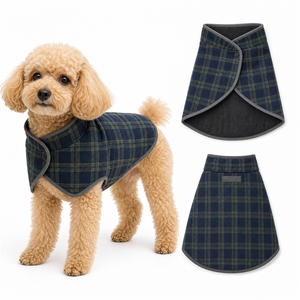 Dark Green Plaid Reversible Fleece Lined <b>Dog</b> Coat <b>dog</b> outfitspet clothes oem pet clothes Single <b>Button</b> Wrap Collar Pet Jacket - Product Image 1