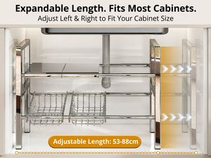 Étagère de rangement extensible moderne en acier inoxydable pour <span class=keywords><strong>armoire</strong></span> de cuisine, <span class=keywords><strong>support</strong></span> robuste et réglable pour casseroles et poêles - Product Image 4